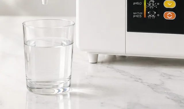 SD501DX'in yanında bir bardak taze Kangen Water